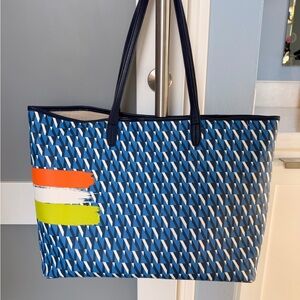 Sam Edelman Isalyn Poseidon Blue Geometric Tote with Orange and Yellow Accents